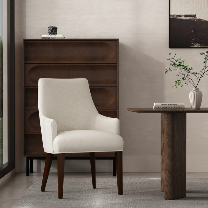 Beever Modern Wood Chenille Armchair in Cream
