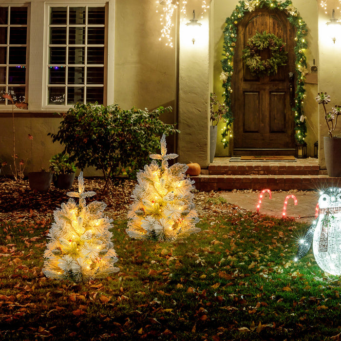 Homcom 2 Pieces 2ft Pre Lit Artificial Christmas Trees With 60 Led Lights