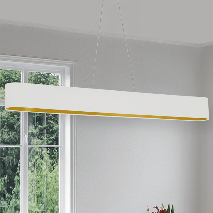 Dainolite Aubrey Horizontal Pendant 30w Oval Aged Brass Finish White/Gold Shade Lamp
