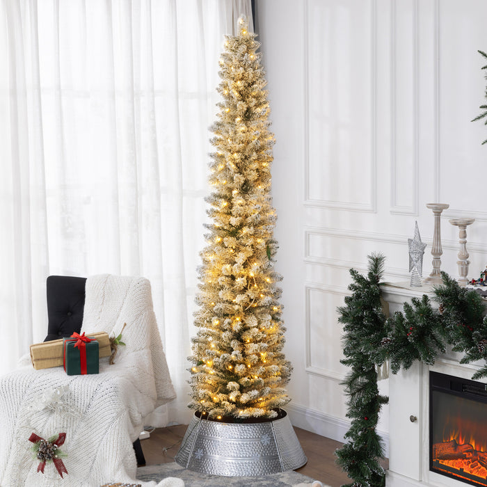 Homcom 7 Foot Snow Flocked Artificial Pencil Christmas Tree With Lights