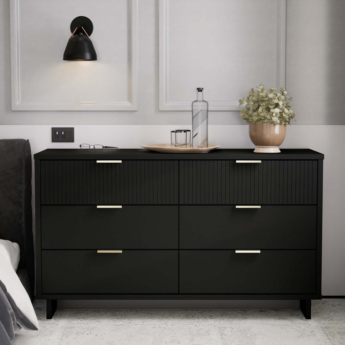 Granville Modern 55\" Dresser in Black (6-Drawer)