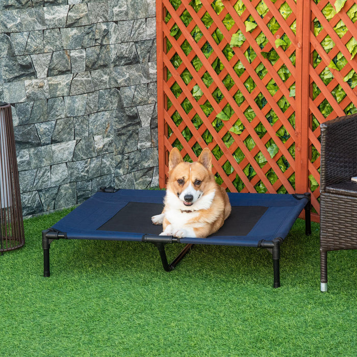 Pawhut Elevated Dog Bed, Dog Cot Bed, Cooling Raised Pet Cot Indoor Outdoor With Washable Breathable Mesh, Non-slip Plastic Feet, 36\" X 30\", Blue