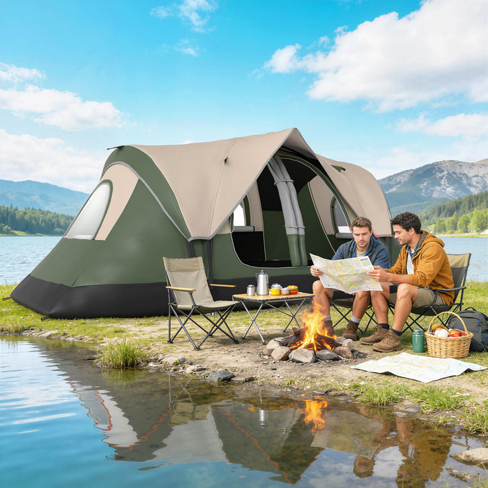 Outsunny Camping Tent, 6 Person Tent with 2 Bedroom, Rainfly, Dark Green
