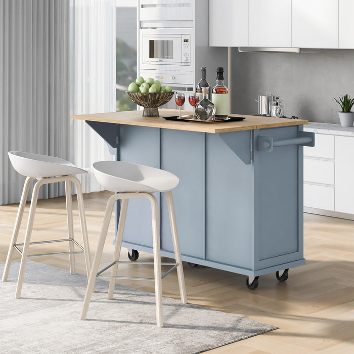 Margery Rubberwood Kitchen Cart With Drop-leaf Countertop And Storage Racks - Blue