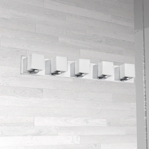 Dainolite Verona 5 Light Vanity Light Polished Chrome Finish White Glass Shade Lamp