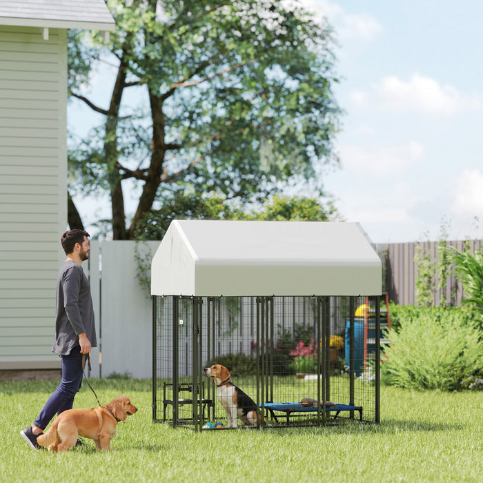 PawHut 6' x 4' x 6' Dog Run Outdoor, Large Outdoor Dog Kennel Welded Wire Steel Fence with UV-Resistant & Waterproof Cover, Secure Lock, Silver