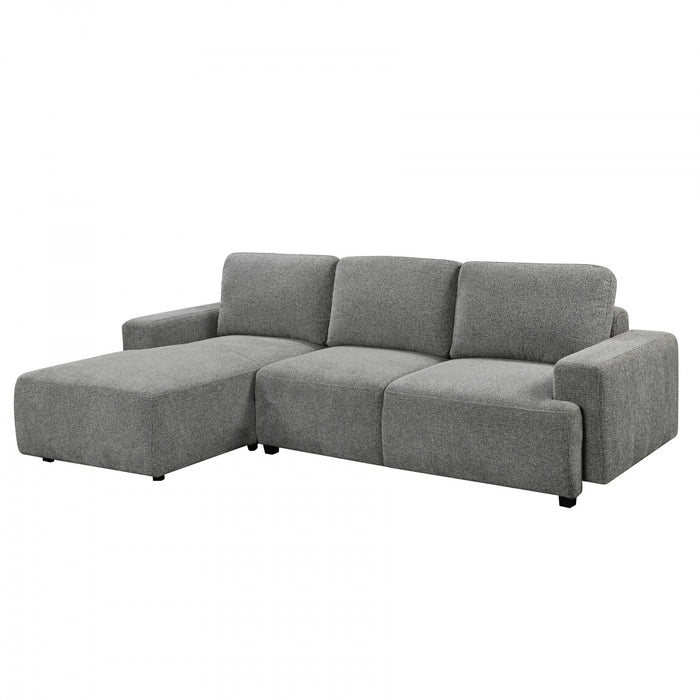 Cleo 2-Piece Textured Weave Sleeper Sectional with Storage Chaise and Block Arms - Grey