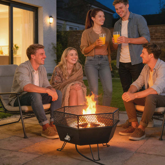 Outsunny Outdoor Fire Pit, Foldable Propane Firepits with Lid, Black