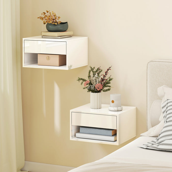 HOMCOM Floating Bedside Tables Set of 2, Wall-Mounted Nightstand White