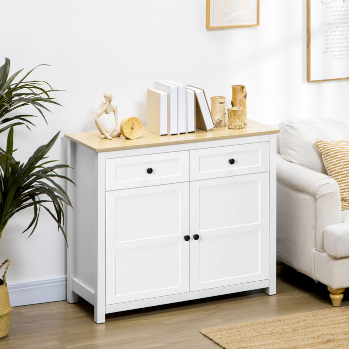 HOMCOM Sideboard Kitchen Storage Cabinet with Drawer Adjustable Shelf White