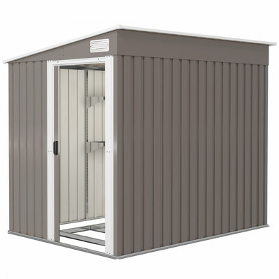 Outsunny 5 X 7ft Lean To Outdoor Storage Shed W/ Foundation, Light Grey|Outsunny Abri De Rangement Exterieur 5 X 7 Pieds Avec Fondation, Gris Clair