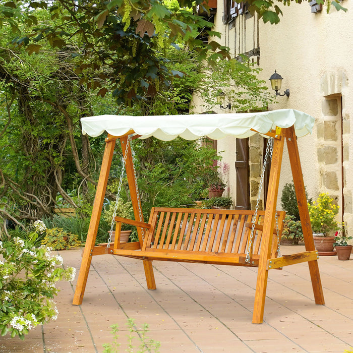 Outsunny 3 Seater Patio Swing Chair With Canopy Outdoor Wooden Swing Bench Hammock For Garden, Poolside, Backyard