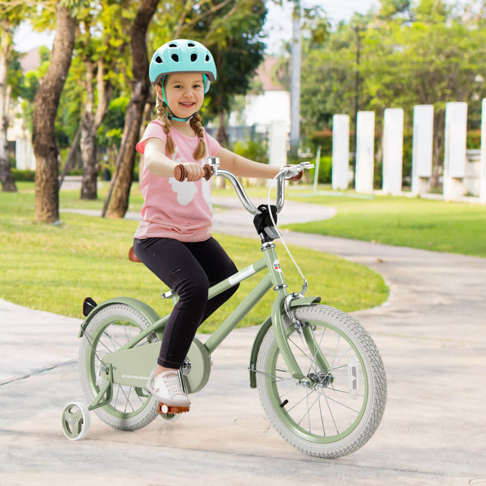 Costway 16\" Kids Bike With Adjustable Saddle Handlebar Removable Training Wheels Handbrake Green
