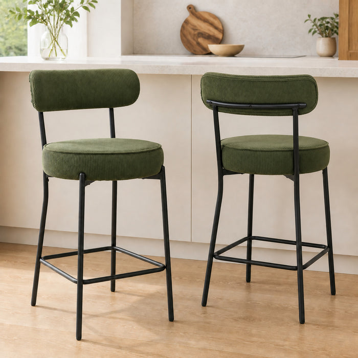 HOMCOM Modern Bar Stools Set of 2 27\" Counter Height Barstools, Green