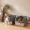 PawHut 2 Pack XL Stainless Steel Litter Box, Extra Large Metal Cat Litter Box High Sided for Big and Multiple Cats, Semi-Enclosed with Scoops, Anti-Urine Leakage