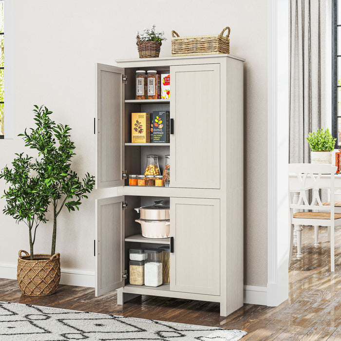 HOMCOM 64\" Kitchen Pantry Storage Cabinet with Adjustable Shelves, White