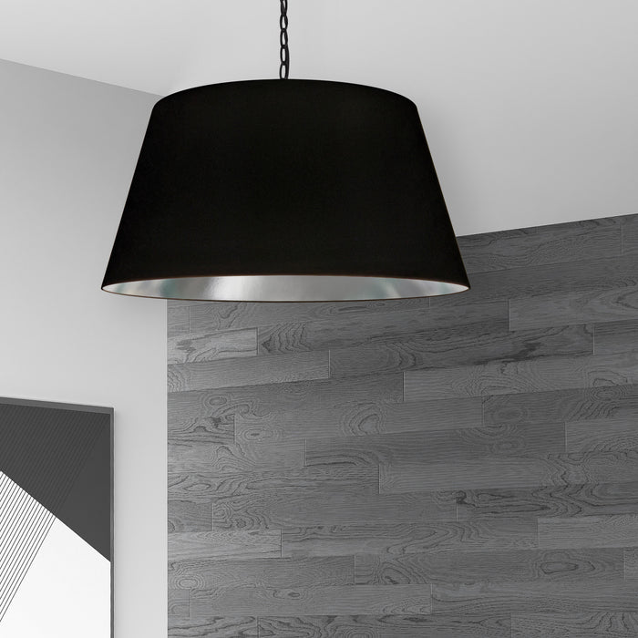 Dainolite Brynn 1 Light Pendant Large Black Finish Black/Silver Shade Lamp
