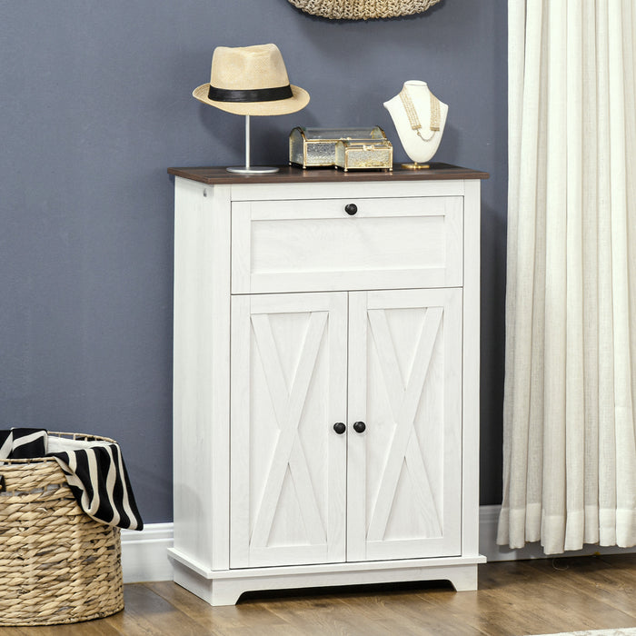 HOMCOM Farmhouse Storage Cabinet, Sideboard with Drawer and Doors, White