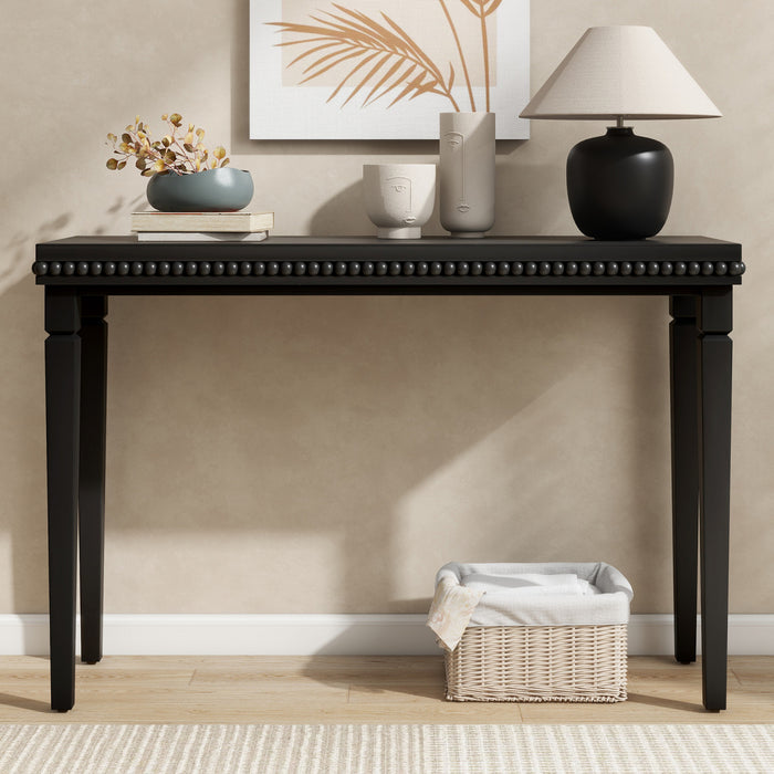 Martha 47.25\" Rustic Wood Sofa Table with Decorative Beaded Trim - Black
