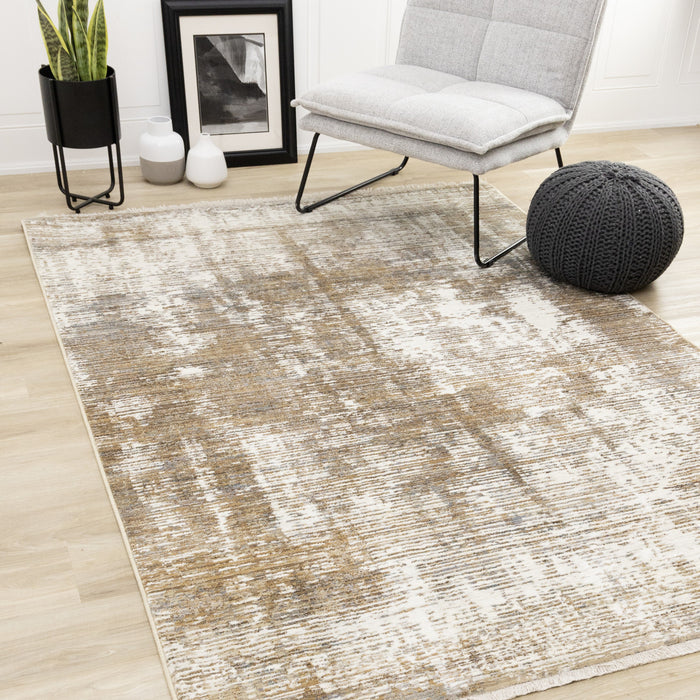 Sydney Brown Cream Grey Distressed Rug, 5'3\" x 7'10\" Indoor Area Rug