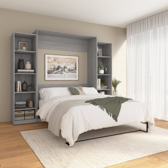 Bestar Claremont 10-Shelf Queen Murphy Bed - Platinum Grey