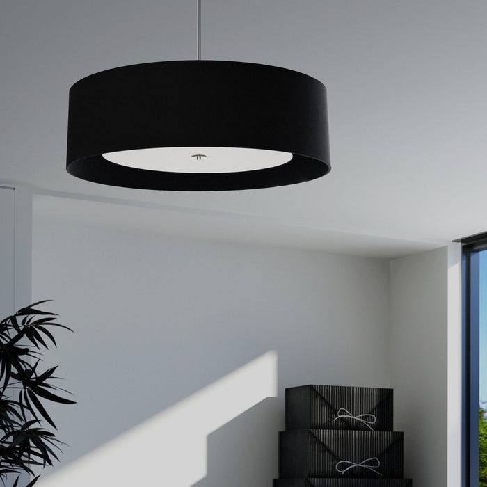 Dainolite Helena 4 Light Pendant 30\" Dia Polished Chrome Finish Black Shade White Diffuser Lamp