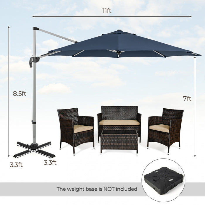 Costway 11 FT Outdoor Patio Umbrella, Round Cantilever Umbrella w/ 360° Rotation Navy