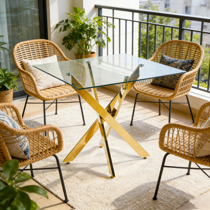 Olivia Square Glass Dining Table with Multi-Use Function,Golden