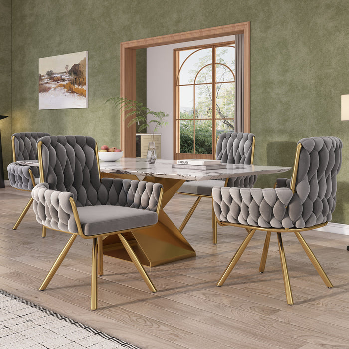 Timothy Velvet Swivel Dining Chairs with Tufted Upholstered and Metal Legs Set of 4, Grey