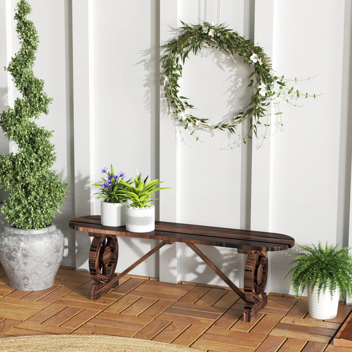 Outsunny 2-person Outdoor Bench With Wagon Wheel Legs, Wooden Garden Bench