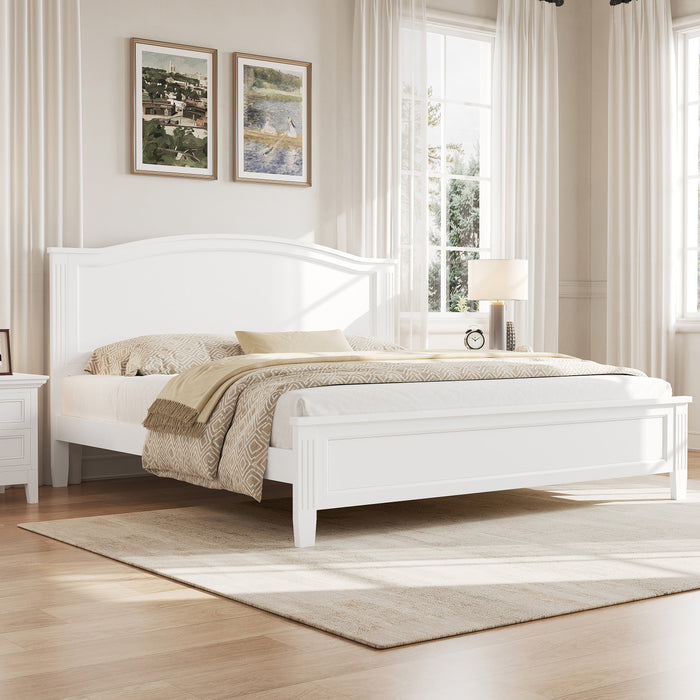 Benson Full Size Solid Wood Platform Bed with Stylish Headboard, White