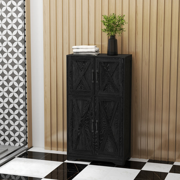 HOMCOM Kitchen Pantry Cabinet Pantry Storage Cabinet with Barn Doors Black
