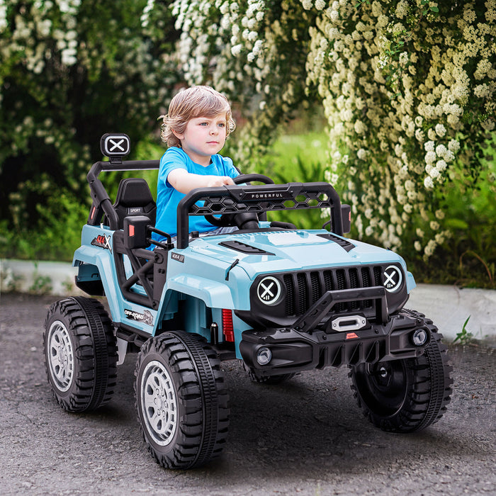 Aosom 12v Kids Ride-on Truck With Remote Control, Battery-operated Kids Car With LED Lights, Electric Ride On Toy With Spring Suspension, Music, Horn, 3 Speeds, Blue