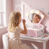 Qaba Kids Vanity Set, Portable Makeup Table Toy with Lights, Mirror, Drawer and 8-Piece Accessories, Pretend Makeup Set with Carry Handle, Gift for Girls 3-6 Years, Pink