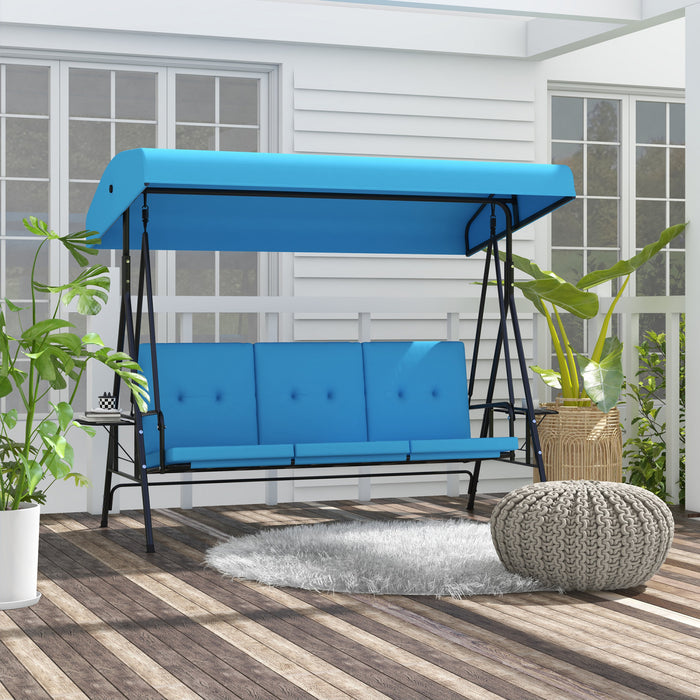 Outsunny 3-seat Patio Swing Chair With Adjustable Canopy And Side Tray