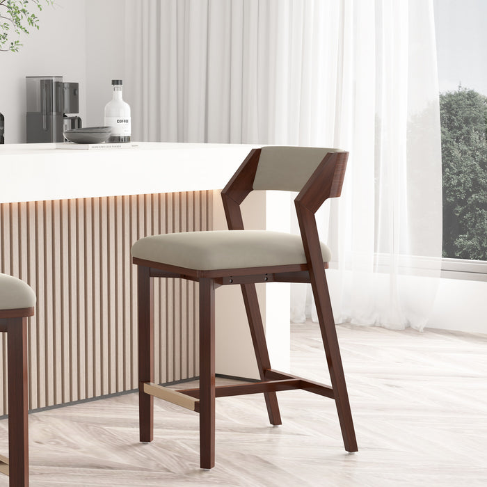 Patricia Modern Wood Upholstered Counter Stool in Linen Bar Stool