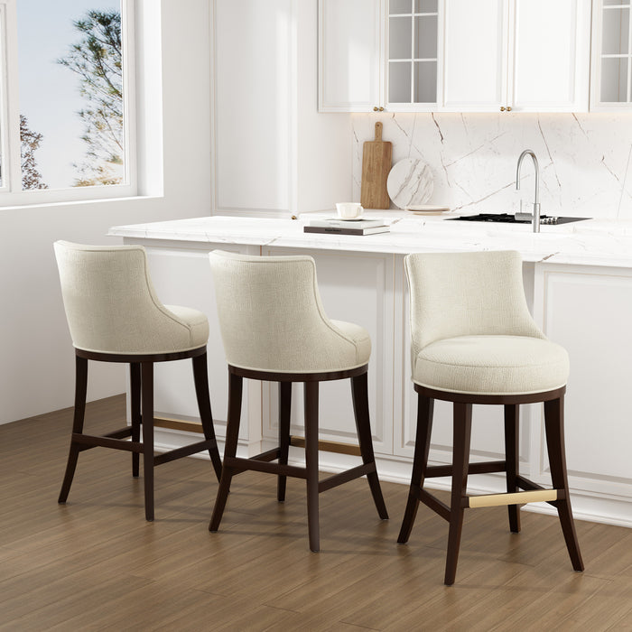Lucia Modern Chenille Wood Upholstered Barstool in Natural - Set of 3
