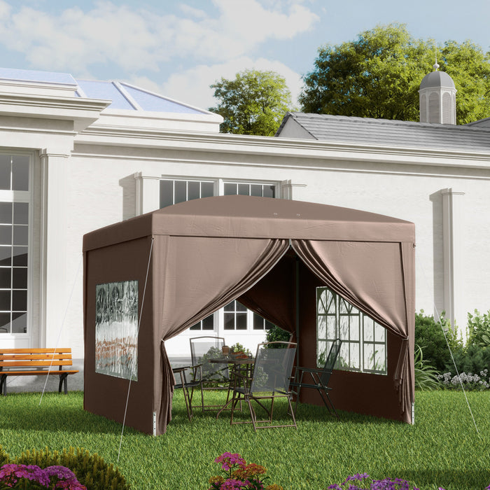 Outsunny 10'x10' Outdoor Pop Up Party Tent With Carrying Bag Coffee