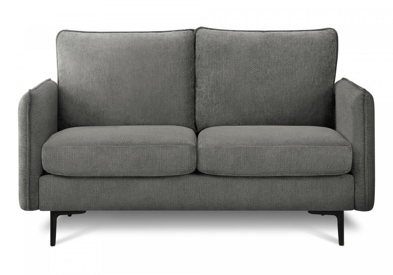 Upholstered Love Seat, 58\" L, Dark Grey Fabric, Black Metal Legs Loveseat