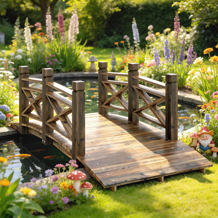 Outsunny Garden Bridge Arc Footbridge Carbonized for Outdoor, Lawn, Pond