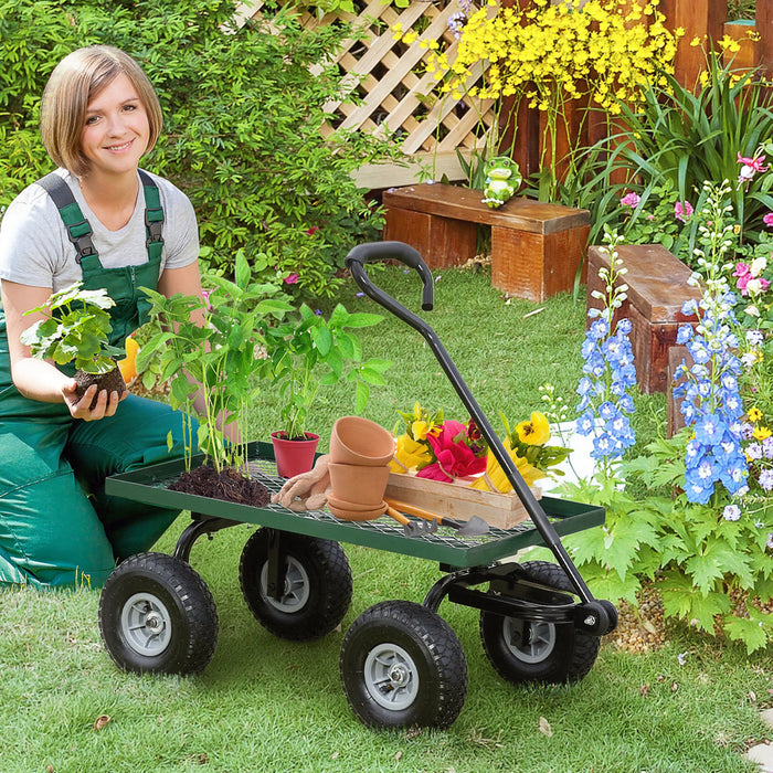 Outsunny Heavy Duty Garden Wagon Cart, Utility Wagon Cart with Metal Frame, 10\" Wheels and 180° Rotating Handle, 330 lbs Capacity, for Garden, Beach, Lawn, Black
