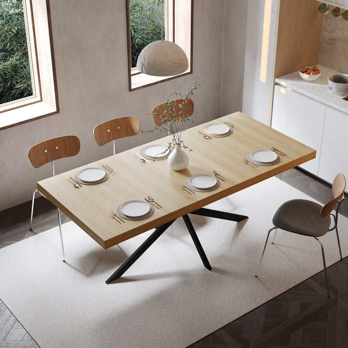 Ethan Retro Rectangular Extendable Dining Table with Hidden Storage,Natural