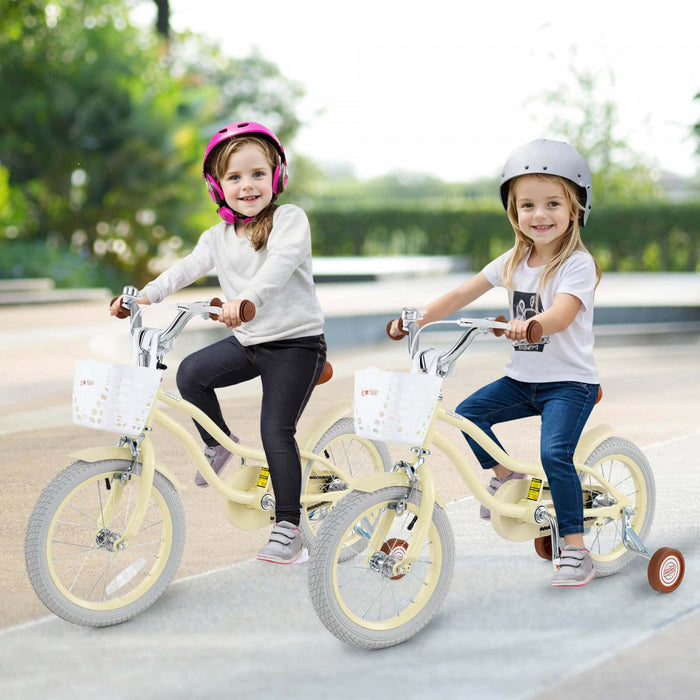 Prorider 14\" Kid's Bike With Removable Training Wheels & Basket For 3-5 Years Old Beige