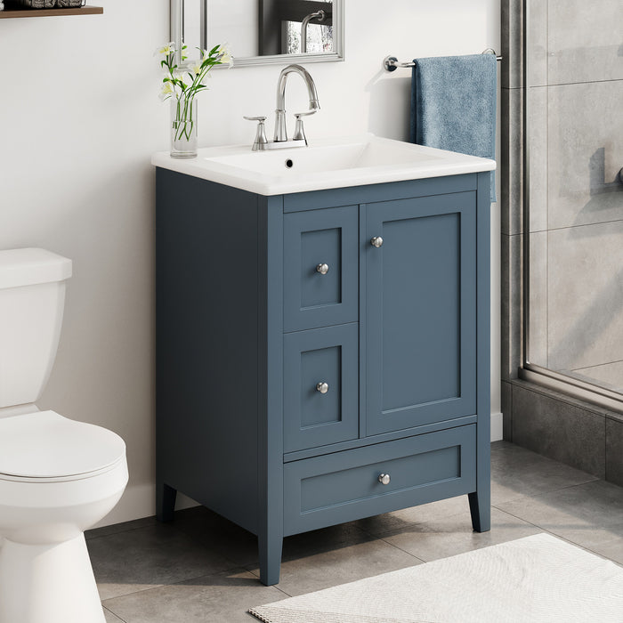 Mia 24\" Bathroom Vanity with Ceramic Sink and Multi-Drawer Storage, Blue Gray