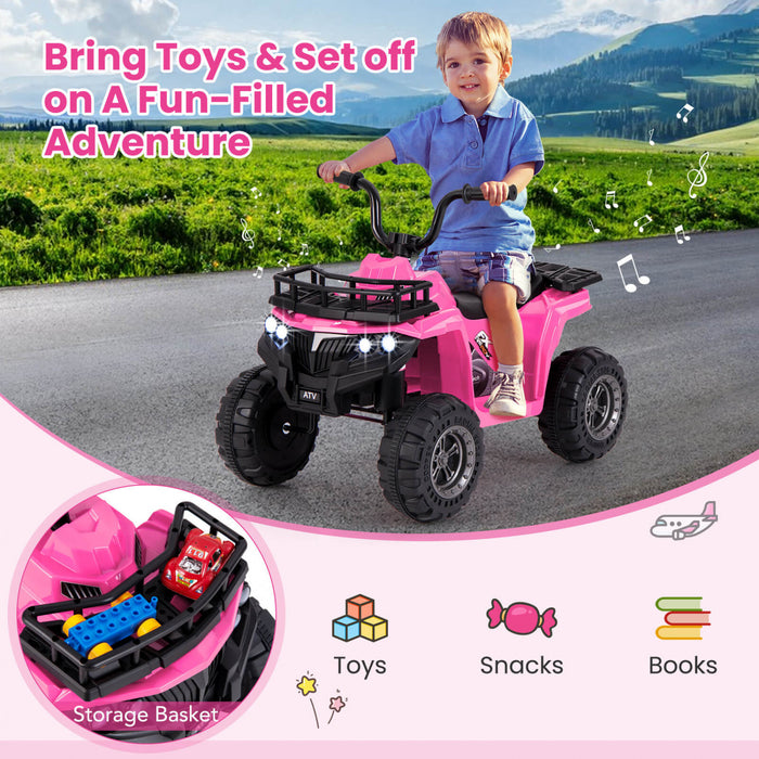 Costway Kids Ride On Electric Atv 6v 4-wheeler Quad Car With One-button Start Tread Tires Pink