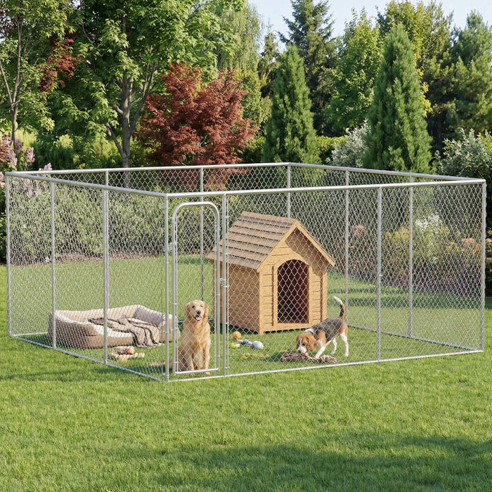 PawHut Dog Playpen Outdoor, Walk-in Dog Run Kennel Puppy Exercise Pen Indoor Outdoor with DIY Door and Galvanized Steel Frame, for Small Medium Large Breeds, 15.1' x 15.1' x 6'