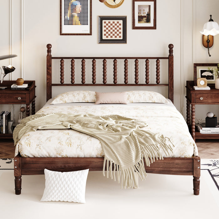 Oliver Retro Wood Platform Bed with Gourd Shaped Headboard - Dark Brown 