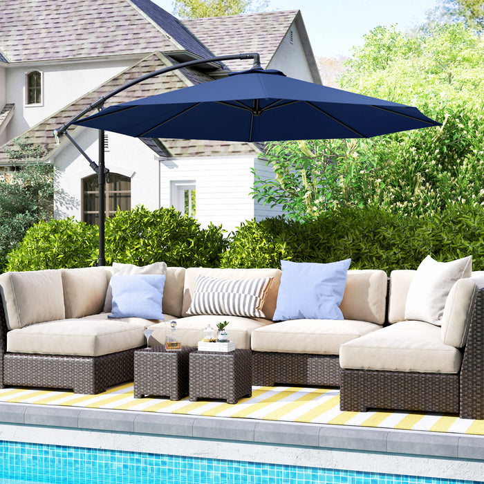 Outsunny 10' Deluxe Patio Umbrella, Outdoor Market Parasol, Navy Blue