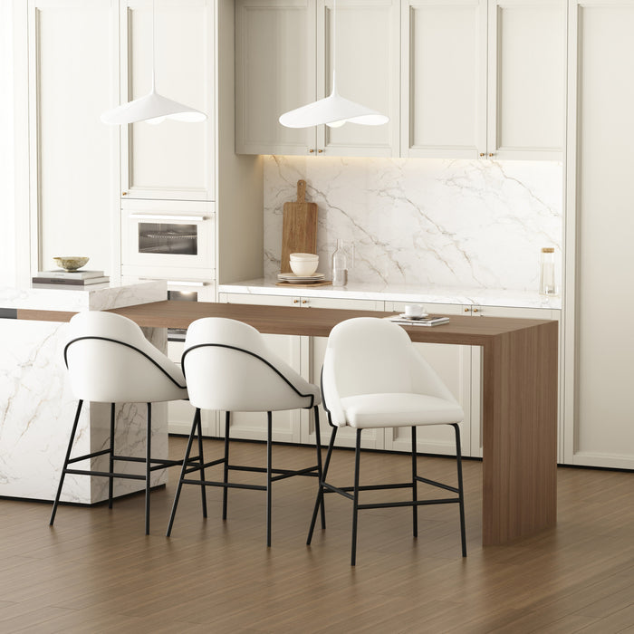 Gracie Modern Metal Upholstered Counter Stool in White and Black - Set of 3