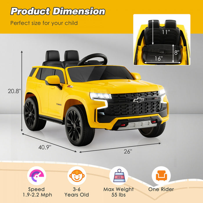 12v Kids Ride On Car Chevrolet Tahoe Electric Truck Suv Remote W/ Light & Music Yellow